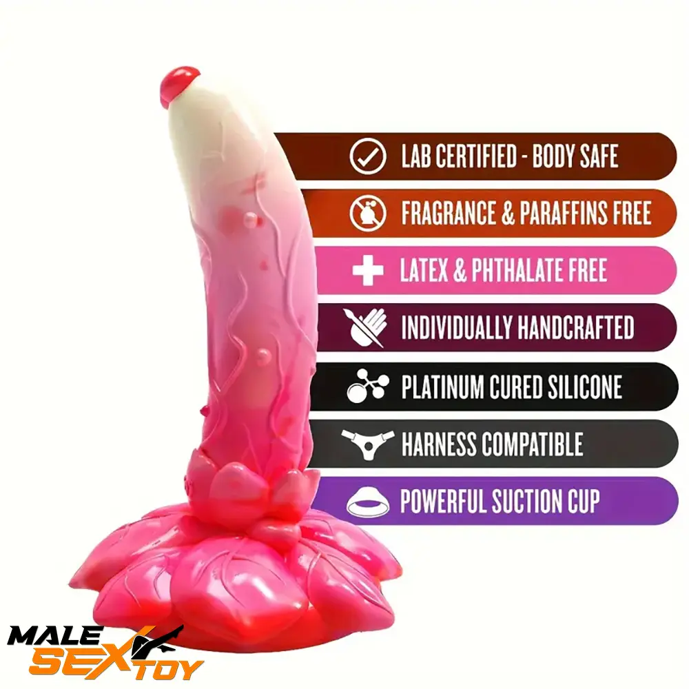 7.4in Soft Flexible Silicone Rose Shape Colored Particles Odd Dildo Male Sex Toy
