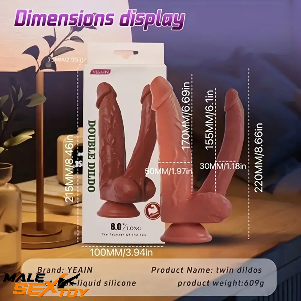 8.66in Realistic Double-Headed Flexible Silicone Soft Big Anal Dildo Male Sex Toy