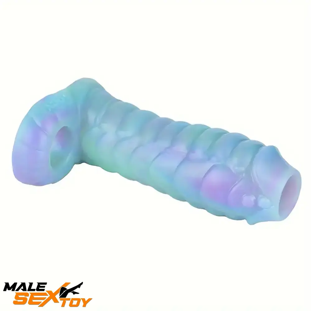5.39in Lifelike Silicone Soft Hollow Dildo Sleeve Snake Luminous Extender Male Sex Toy