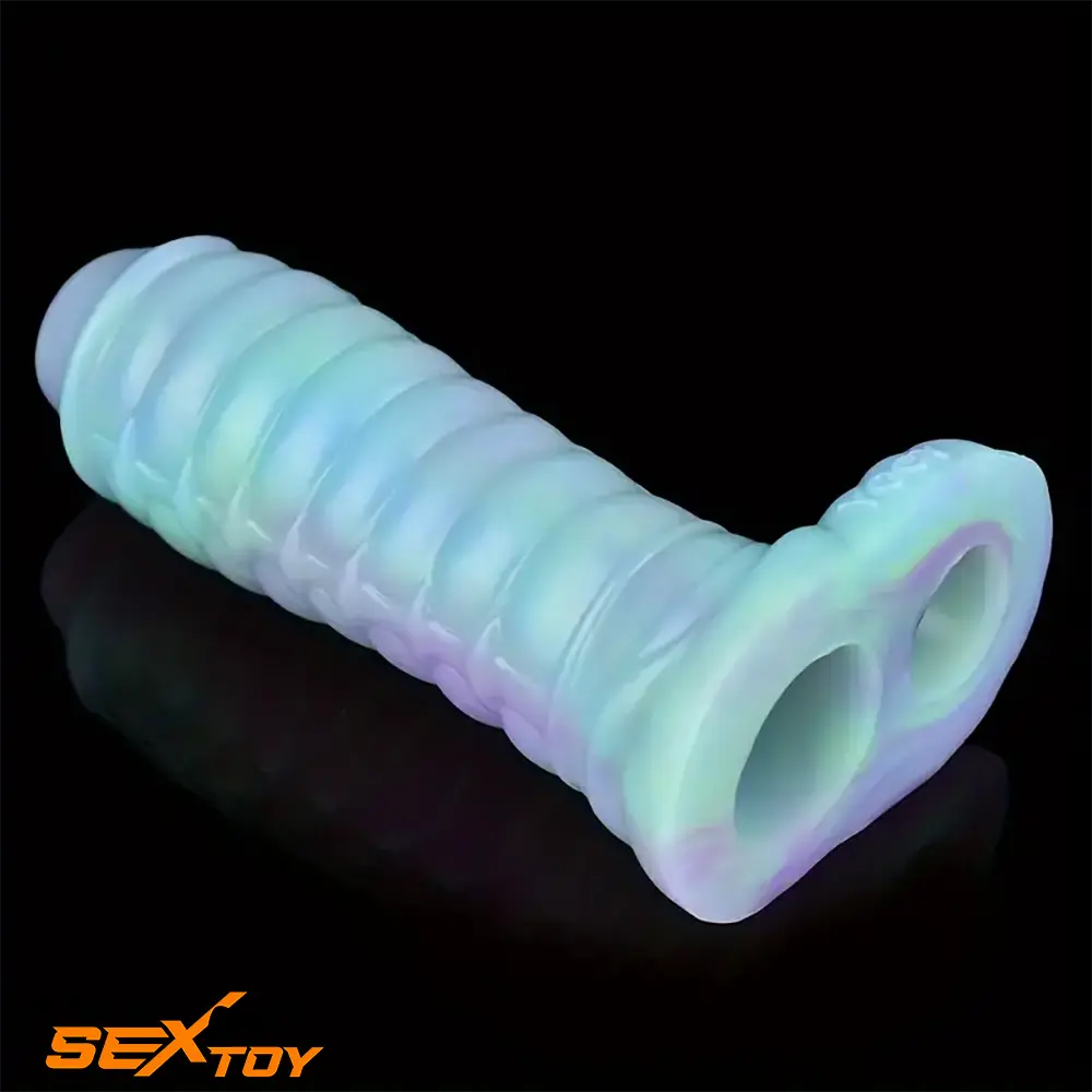 5.39in Lifelike Silicone Soft Hollow Dildo Sleeve Snake Luminous Extender Male Sex Toy