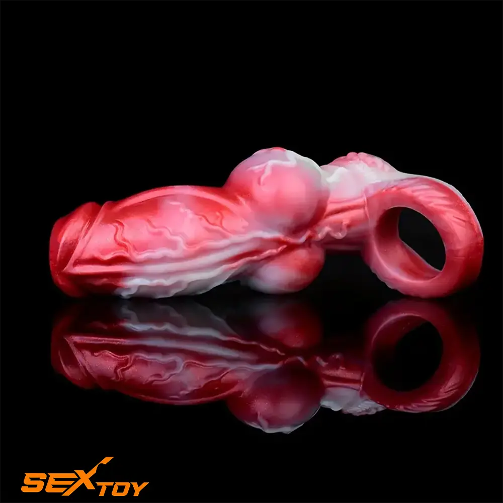 4.92in 5.83in Silicone Soft Hollow Dildo Sleeve Dog Knotted Penis Extender Male Sex Toy