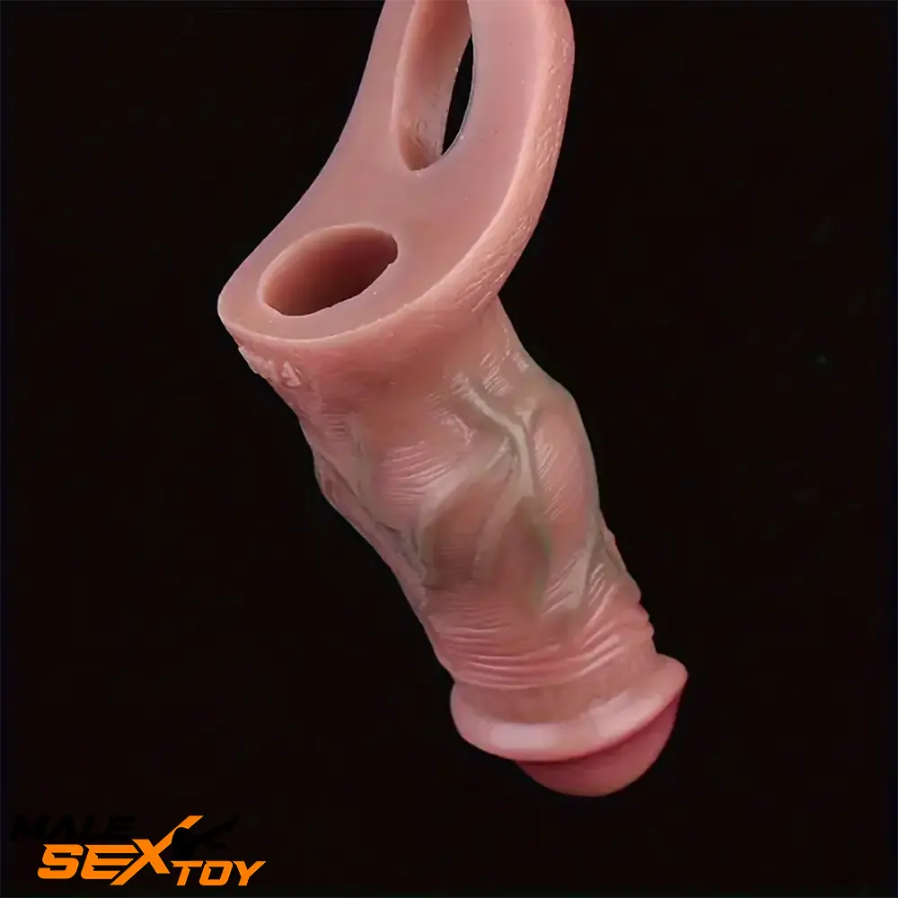 5.3in Lifelike Silicone Soft Hollow Dildo Sleeve With Big Knot Extender Male Sex Toy