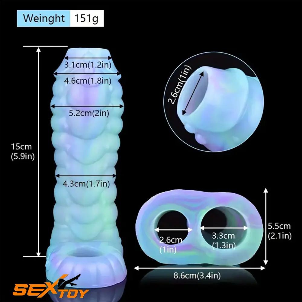 5.39in Lifelike Silicone Soft Hollow Dildo Sleeve Snake Luminous Extender Male Sex Toy
