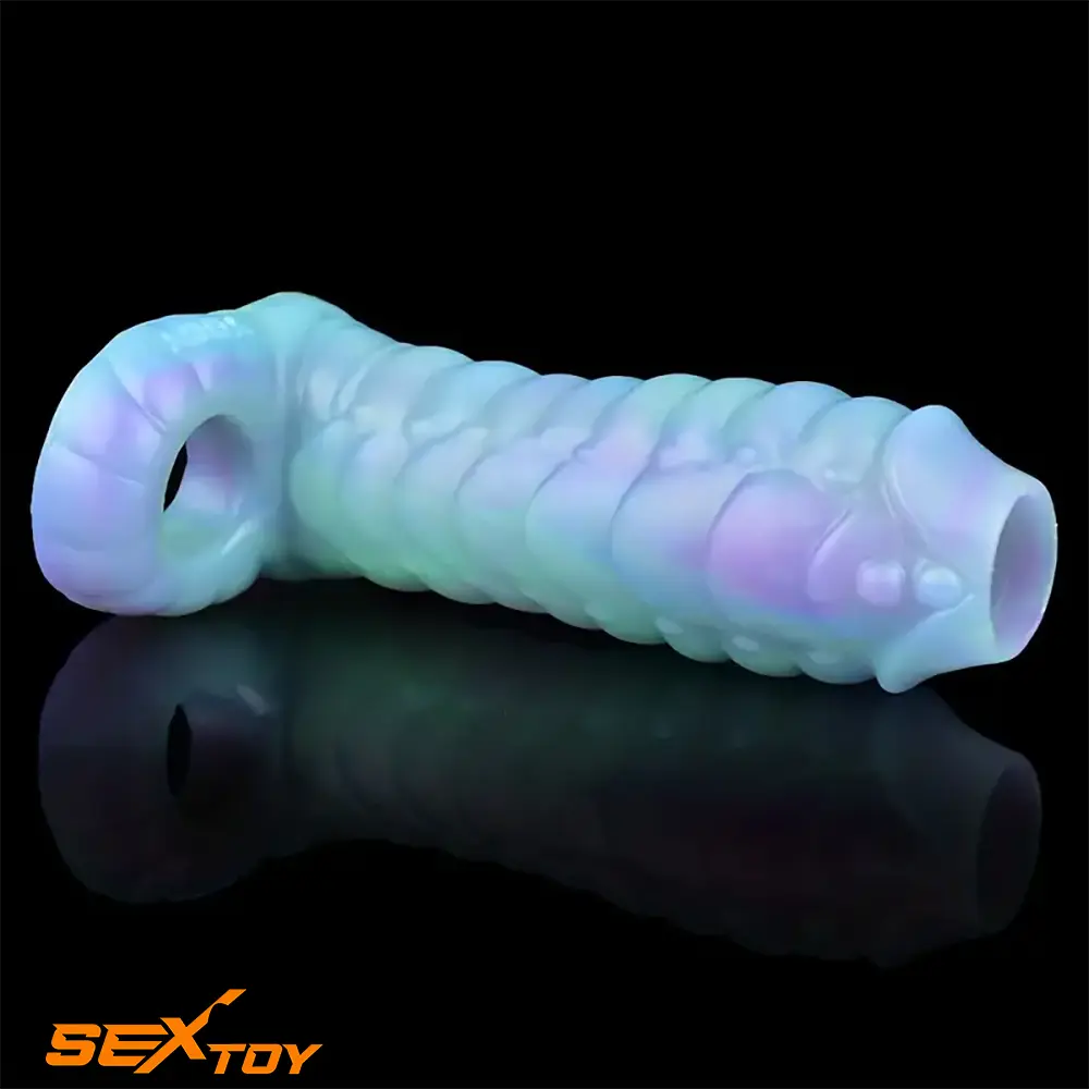 5.39in Lifelike Silicone Soft Hollow Dildo Sleeve Snake Luminous Extender Male Sex Toy