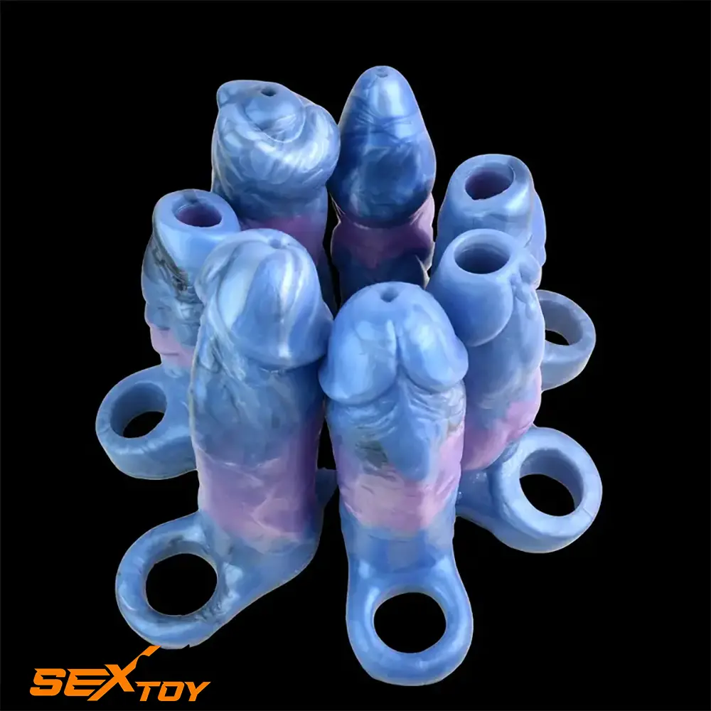 Multiple Lengths Fantasy Silicone Soft Penis Sleeve Ring Hollow Dildo Male Sex Toy