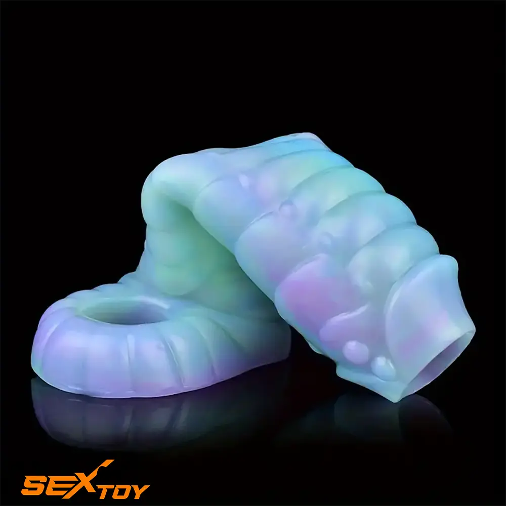 5.39in Lifelike Silicone Soft Hollow Dildo Sleeve Snake Luminous Extender Male Sex Toy