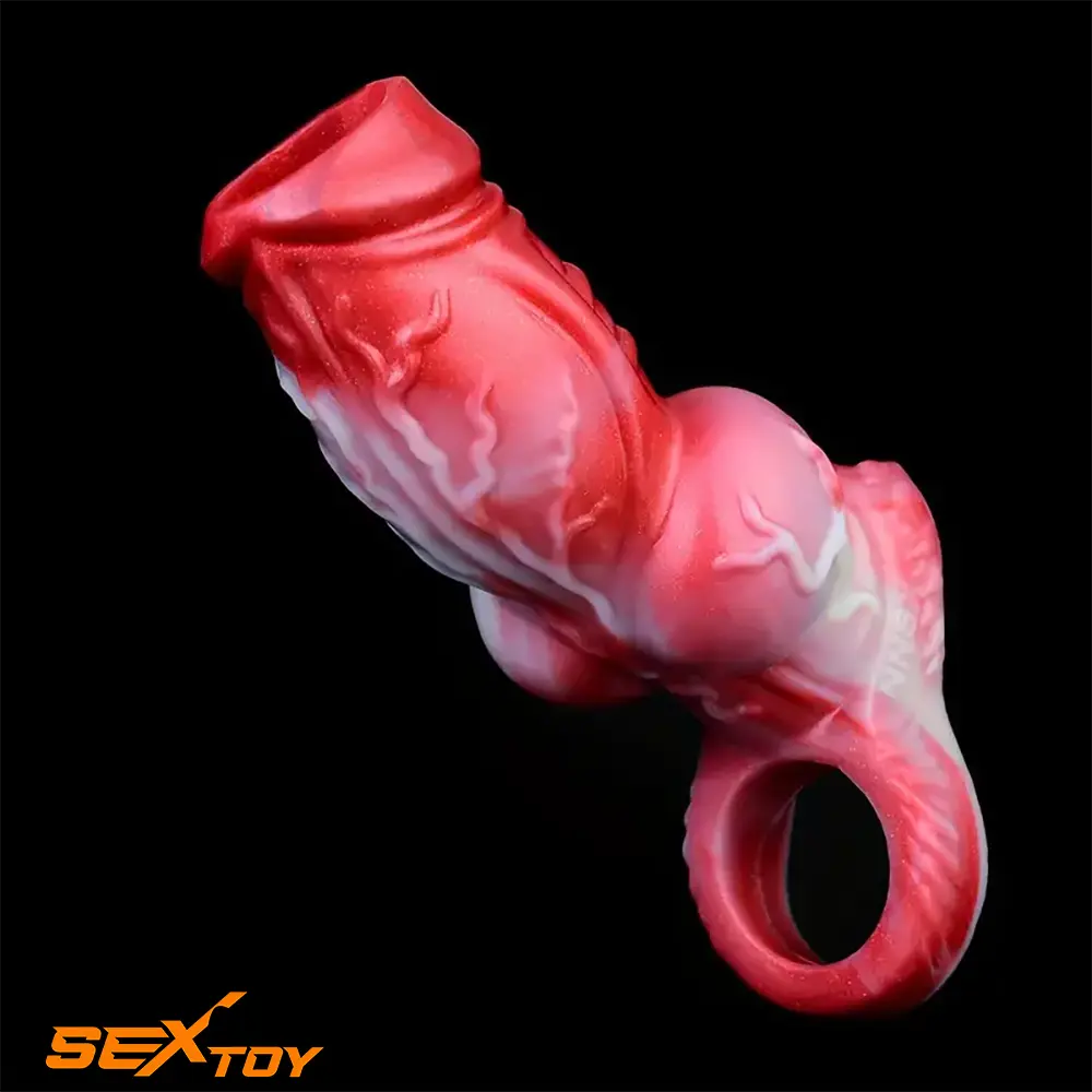4.92in 5.83in Silicone Soft Hollow Dildo Sleeve Dog Knotted Penis Extender Male Sex Toy