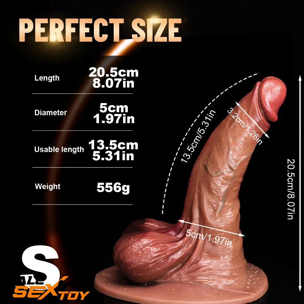 8.07in 9.25in Soft Liquid Silicone Big Testicular Real Feeling Dildo Male Sex Toy