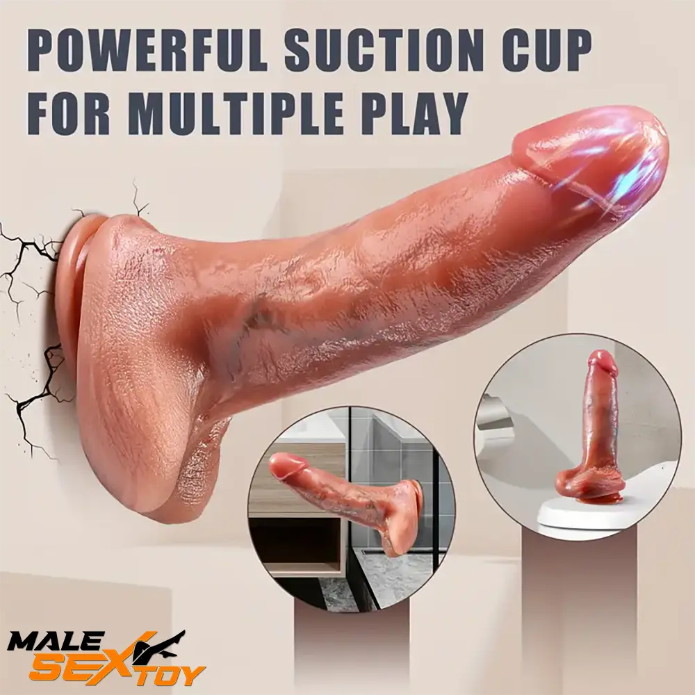 9.4in Silicone Thrusting Vibrating Rotating Heating Remote Electric Dildo Male Sex Toy