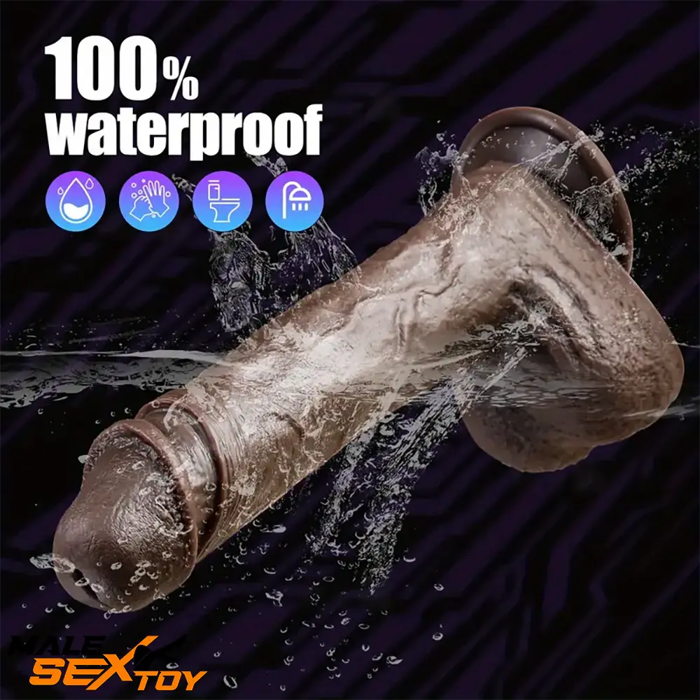 8.7in Ebony 4in1 Heating Thrusting Automatic Rotation Remote Dildo Male Sex Toy