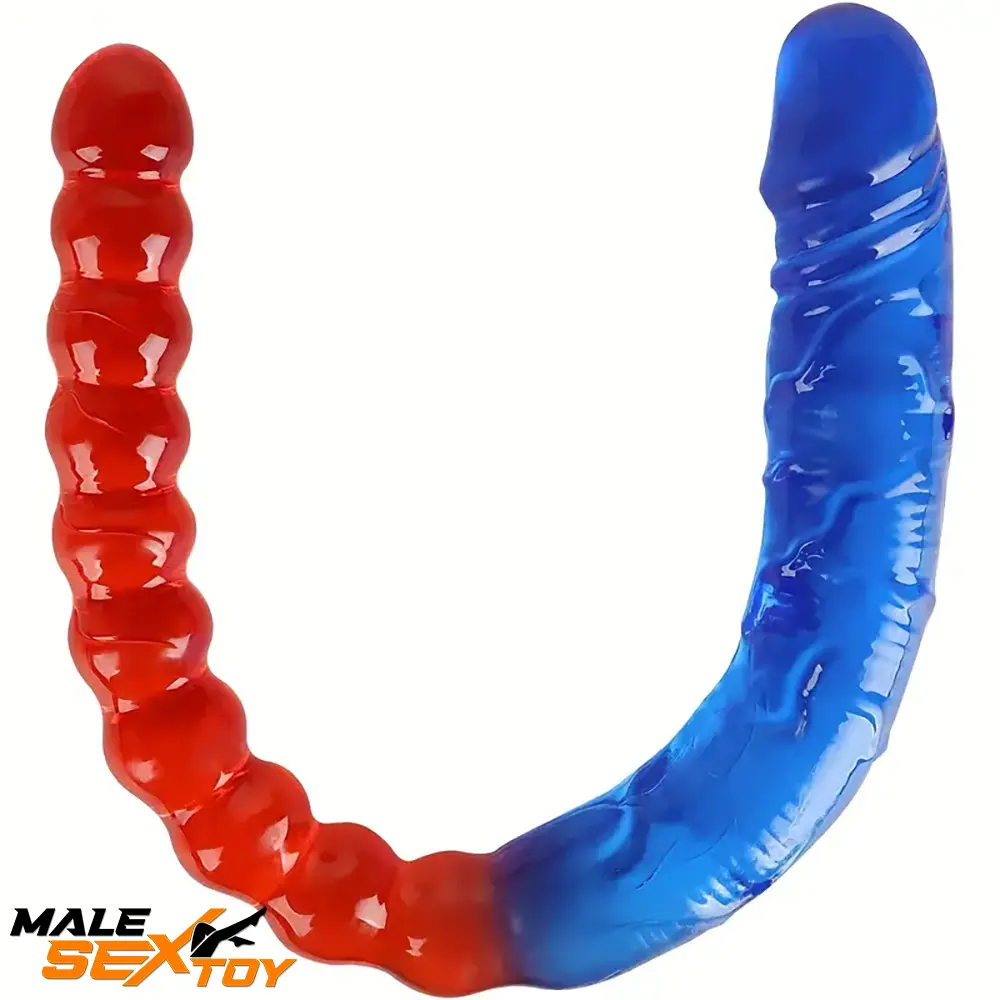 17.72in Real Look Double-headed Dildo Prostate Masturbator With Beads Male Sex Toy
