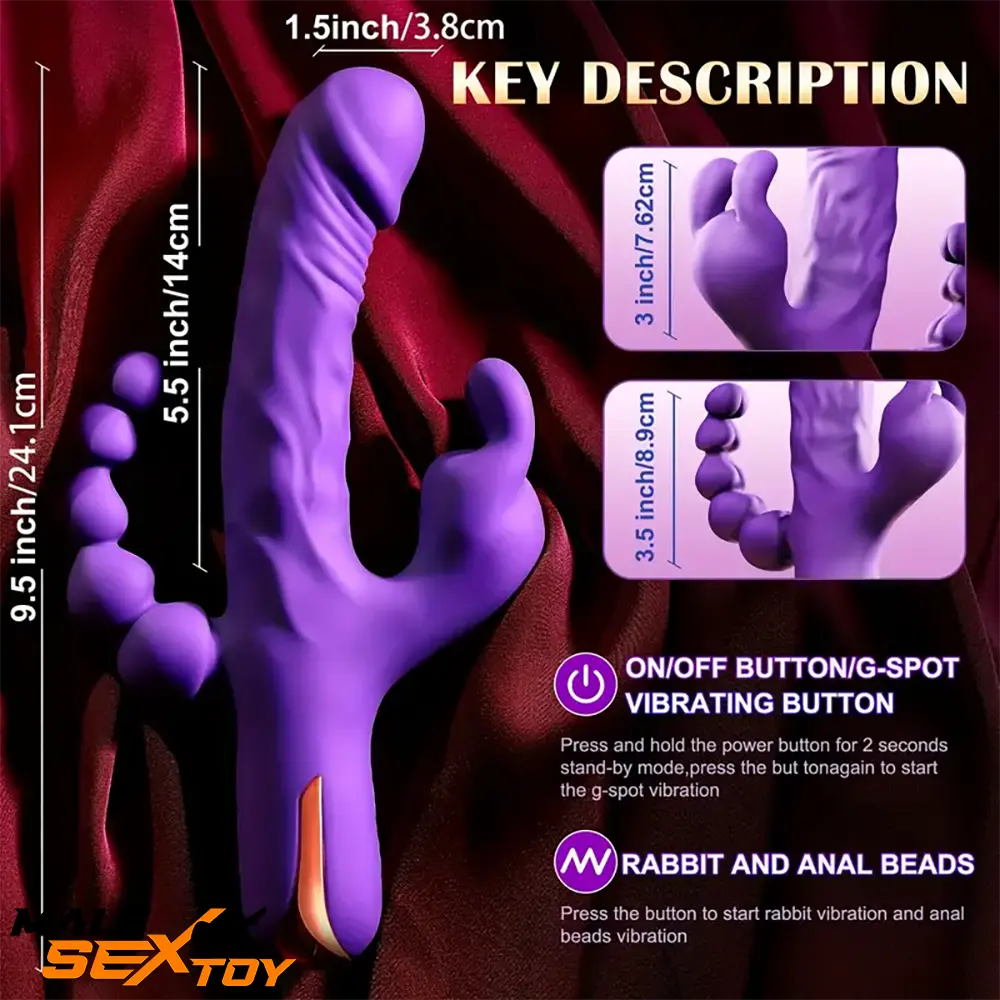 9.5in Silicone 3in1 Soft Vibrating Dildo Adults Sex Rabbit Vibrator Male Sex Toy