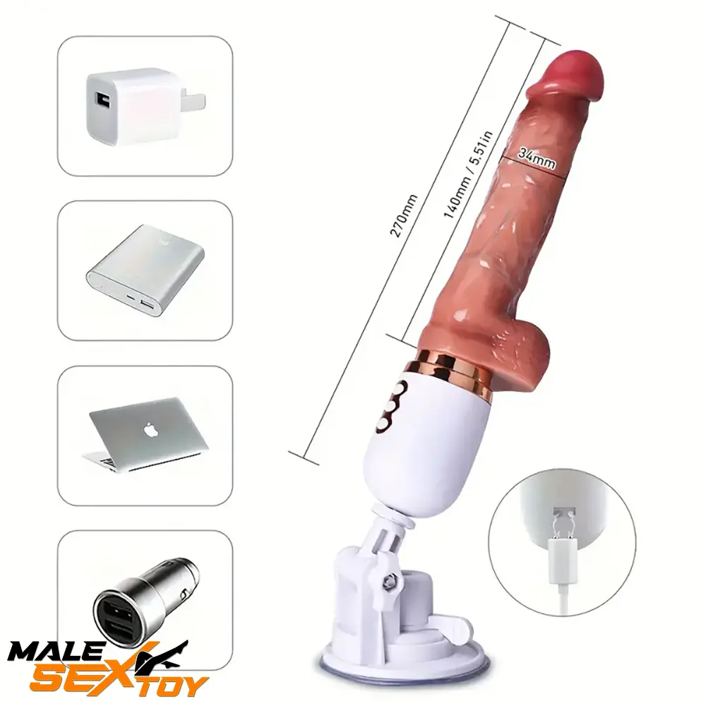5.51in Lifelike Silicone Heating Thrusting Rotating Vibrating Dildo Machine Male Sex Toy