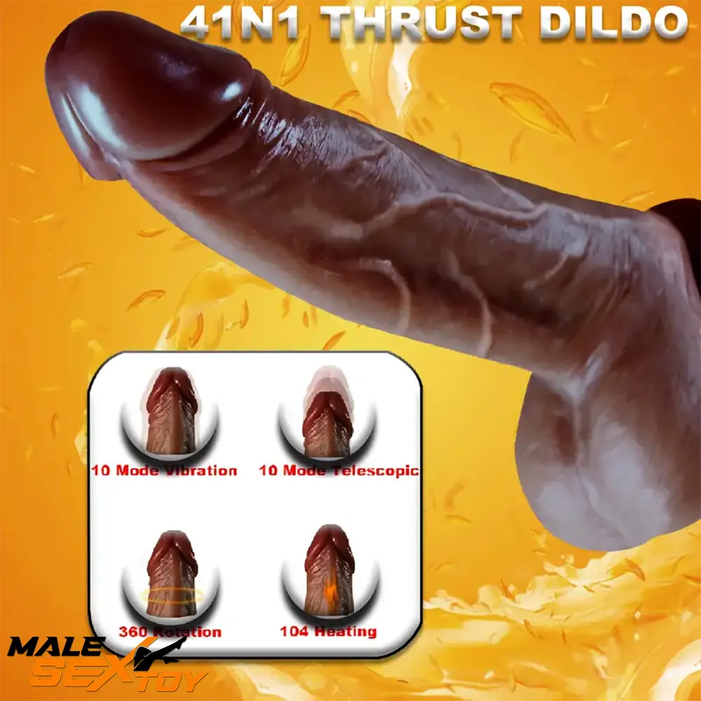 9in Ebony 4in1 Heating Thrusting Vibrating Rotation Remote Wireless Dildo Male Sex Toy