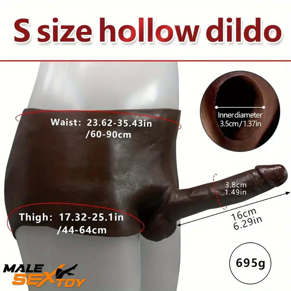 6.29in Wearable Ebony Solid Hollow Dildo Pants With Builtin Skeleton Male Sex Toy