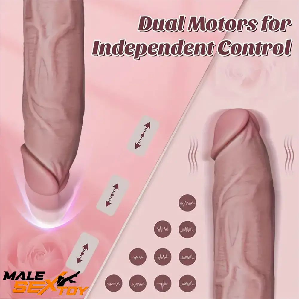 9.1in Silicone Thrusting Vibrating Dual Motors Remote Electric Dildo Male Sex Toy