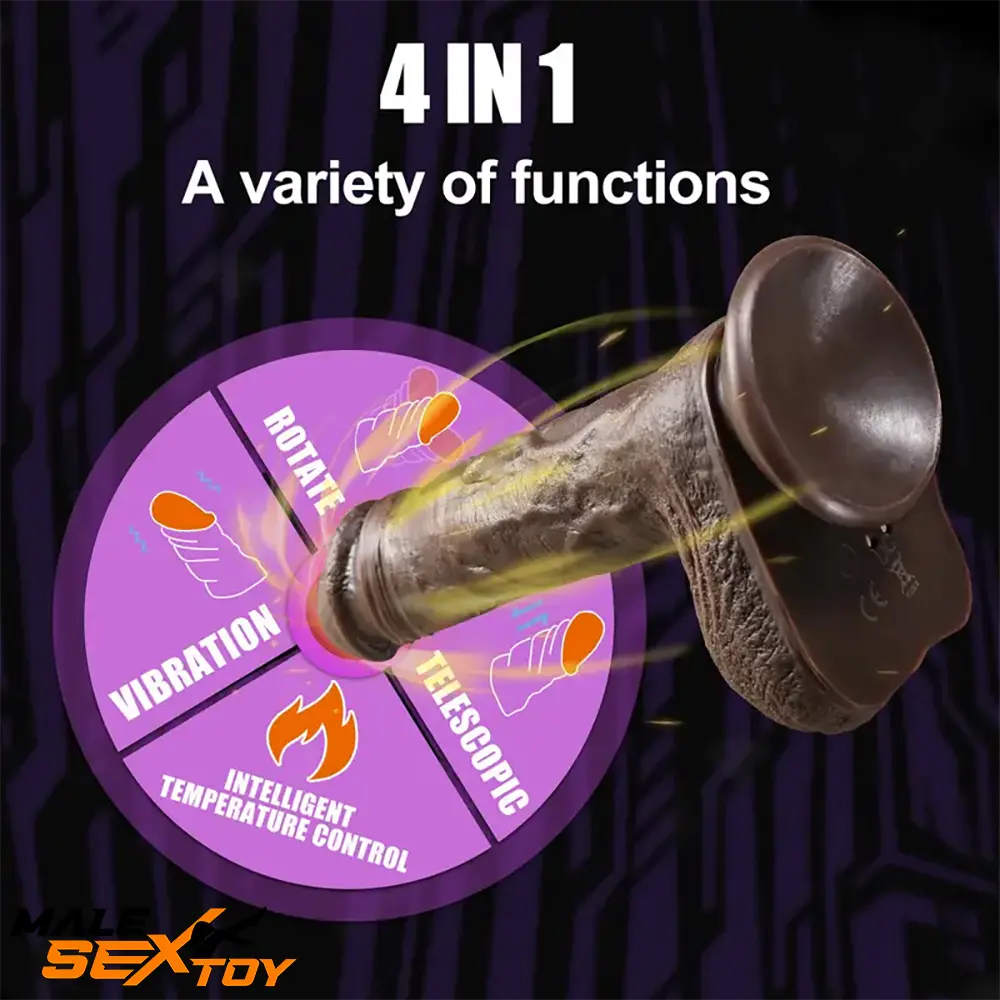 8.7in Ebony 4in1 Heating Thrusting Automatic Rotation Remote Dildo Male Sex Toy