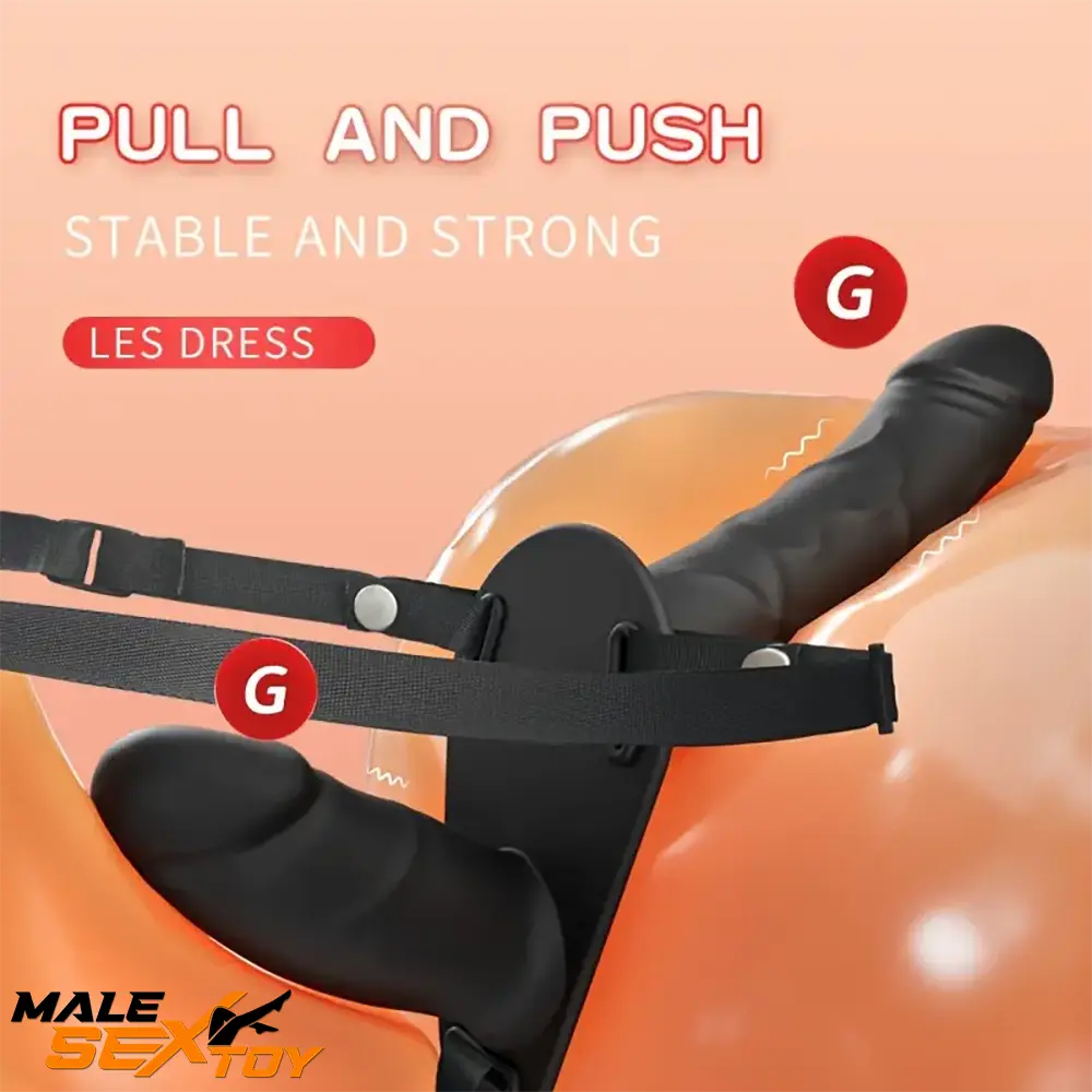 5.91in Silicone Soft Vibrating Automatic Lesbian Strap on Dual Dildo Male Sex Toy