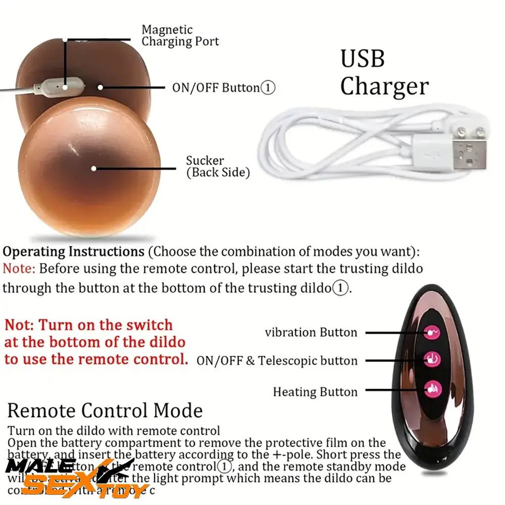 8.7in Silicone 4in1 Heating Thrusting Vibrating Rotation Electric Dildo Male Sex Toy