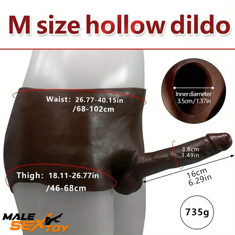 6.29in Wearable Ebony Solid Hollow Dildo Pants With Builtin Skeleton Male Sex Toy