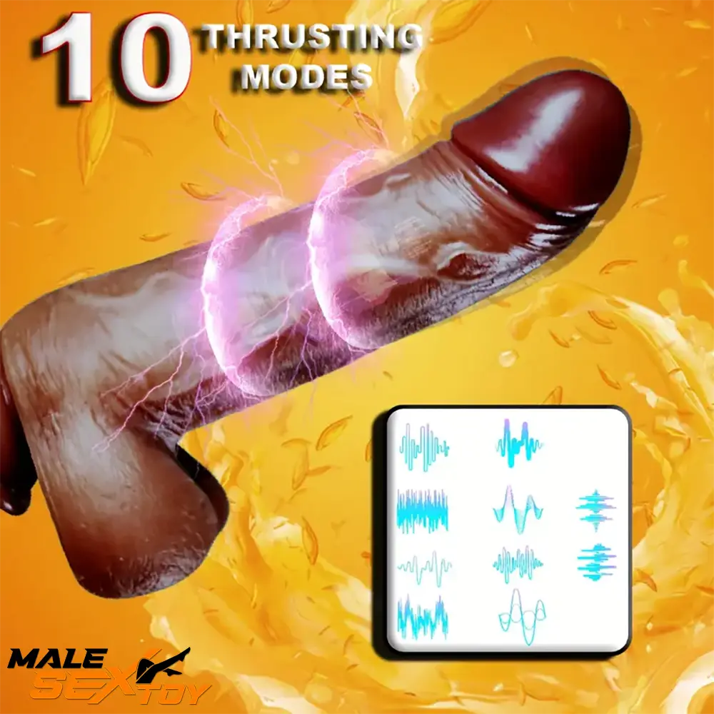9in Ebony 4in1 Heating Thrusting Vibrating Rotation Remote Wireless Dildo Male Sex Toy
