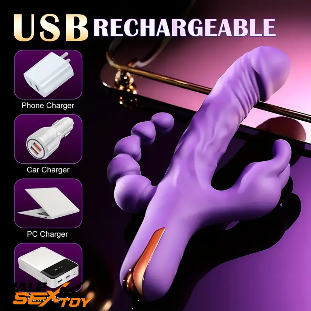 9.5in Silicone 3in1 Soft Vibrating Dildo Adults Sex Rabbit Vibrator Male Sex Toy