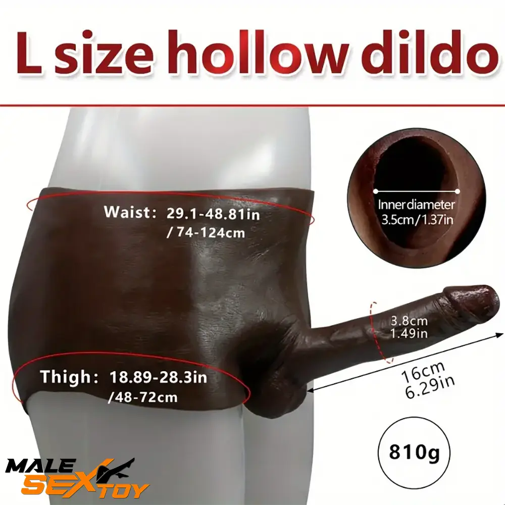 6.29in Wearable Ebony Solid Hollow Dildo Pants With Builtin Skeleton Male Sex Toy