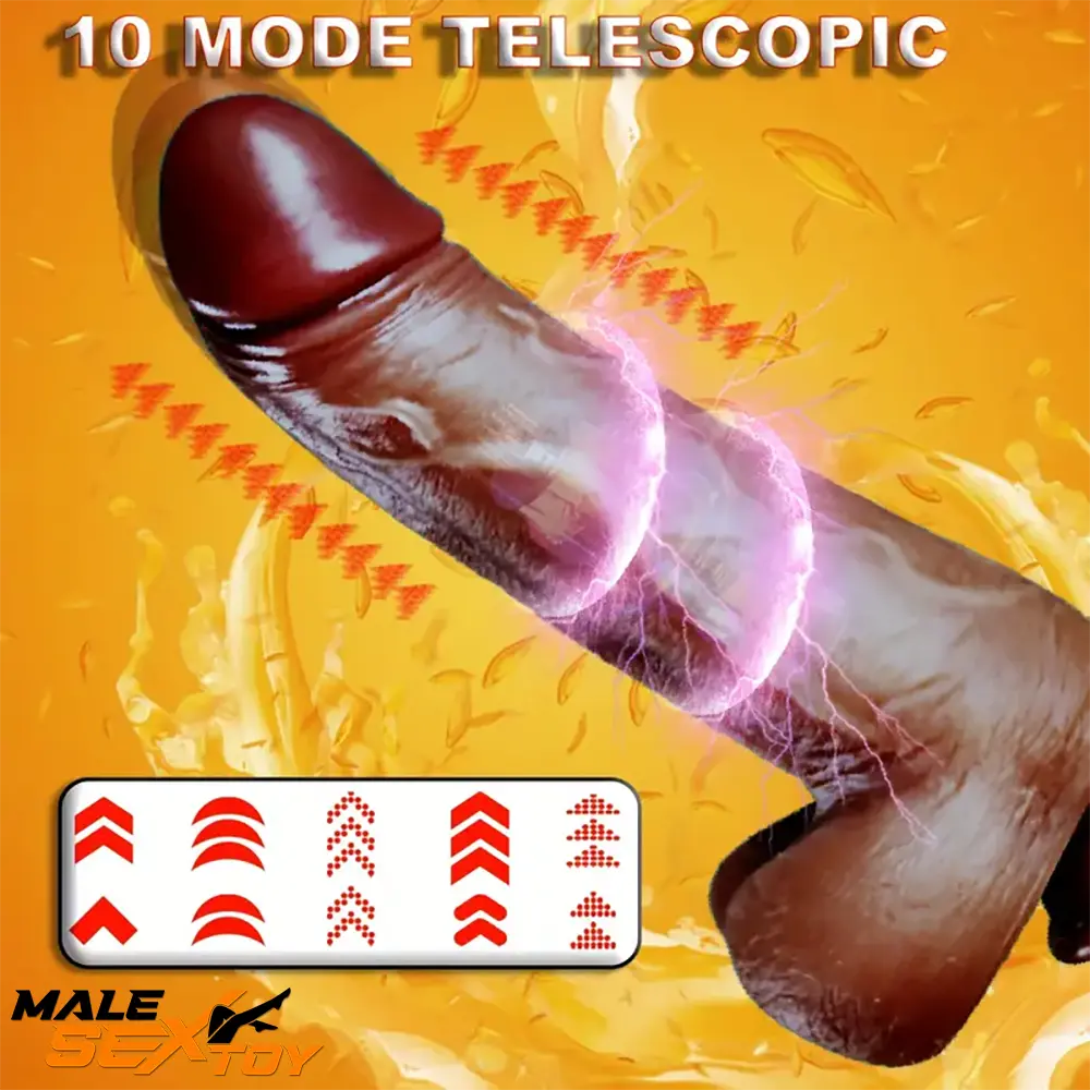 9in Ebony 4in1 Heating Thrusting Vibrating Rotation Remote Wireless Dildo Male Sex Toy