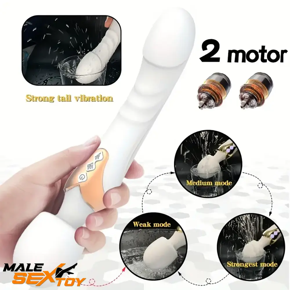 9.96in Dual Motor Silicone Large Wand G-Spot Vibrating Automatic Dildo Male Sex Toy