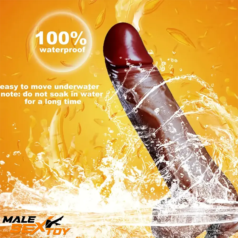 9in Ebony 4in1 Heating Thrusting Vibrating Rotation Remote Wireless Dildo Male Sex Toy