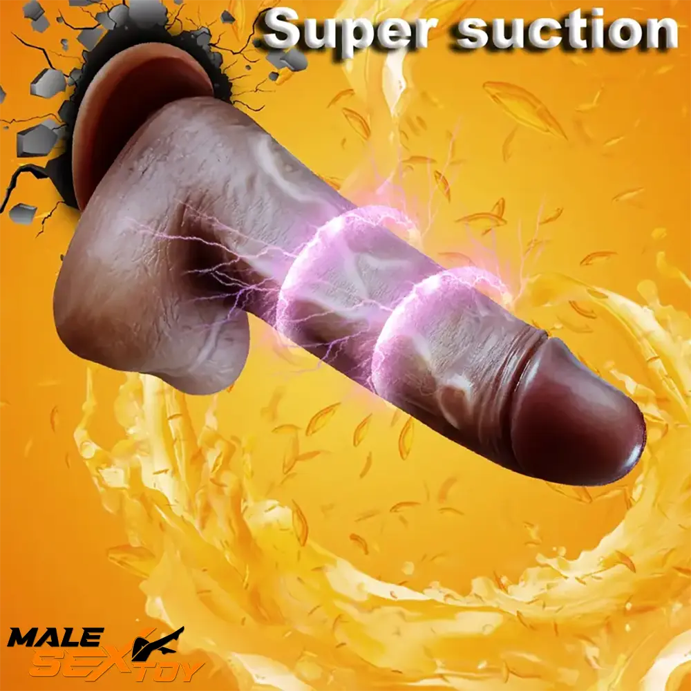 9in Ebony 4in1 Heating Thrusting Vibrating Rotation Remote Wireless Dildo Male Sex Toy