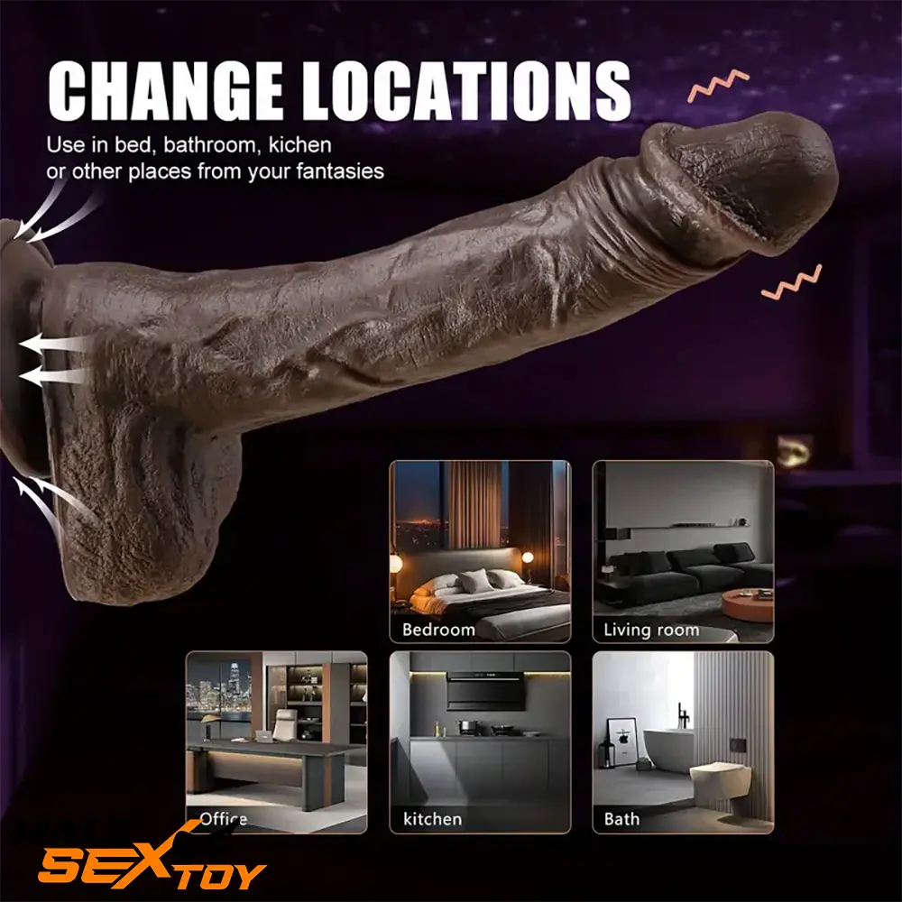 8.7in Ebony 4in1 Heating Thrusting Automatic Rotation Remote Dildo Male Sex Toy