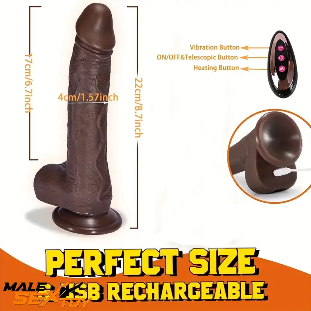 8.7in Silicone 4in1 Heating Thrusting Vibrating Rotation Electric Dildo Male Sex Toy