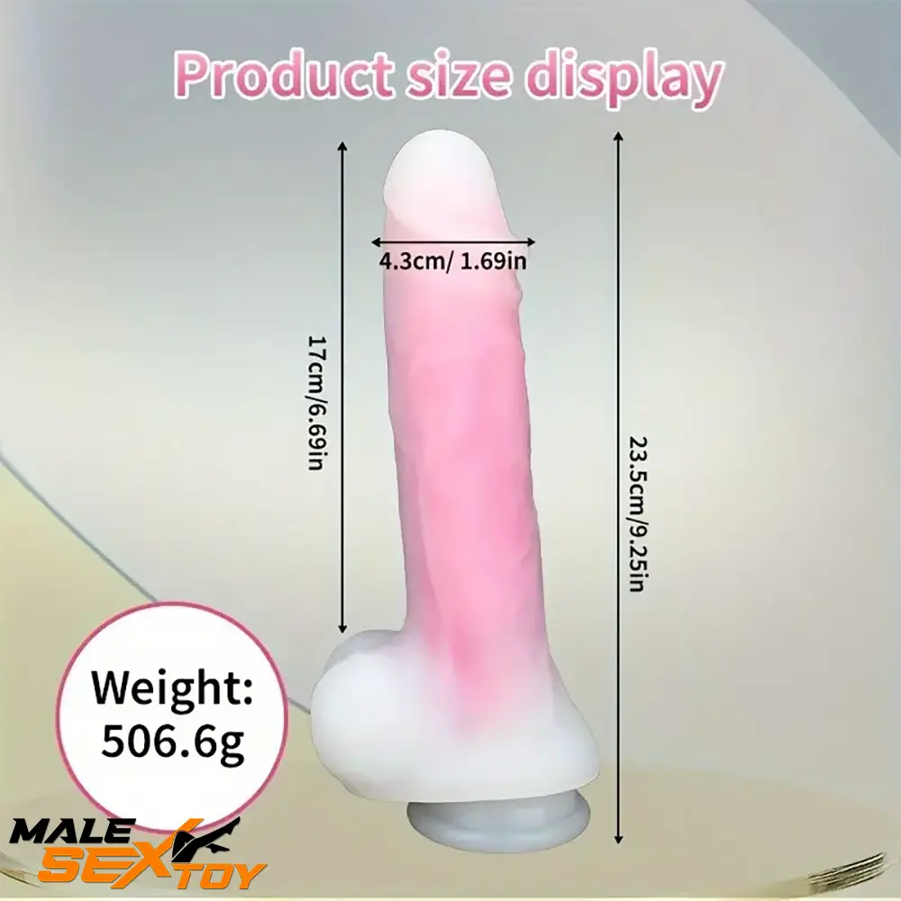 9.25in Big Silicone Soft Vibrating Heating Remote Pink White Dildo Male Sex Toy