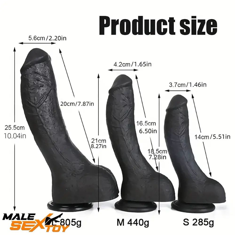 7.28in 8.27in 10.04in Soft Real Ebony Big Looking Silicone Prostate Dildo Male Sex Toy