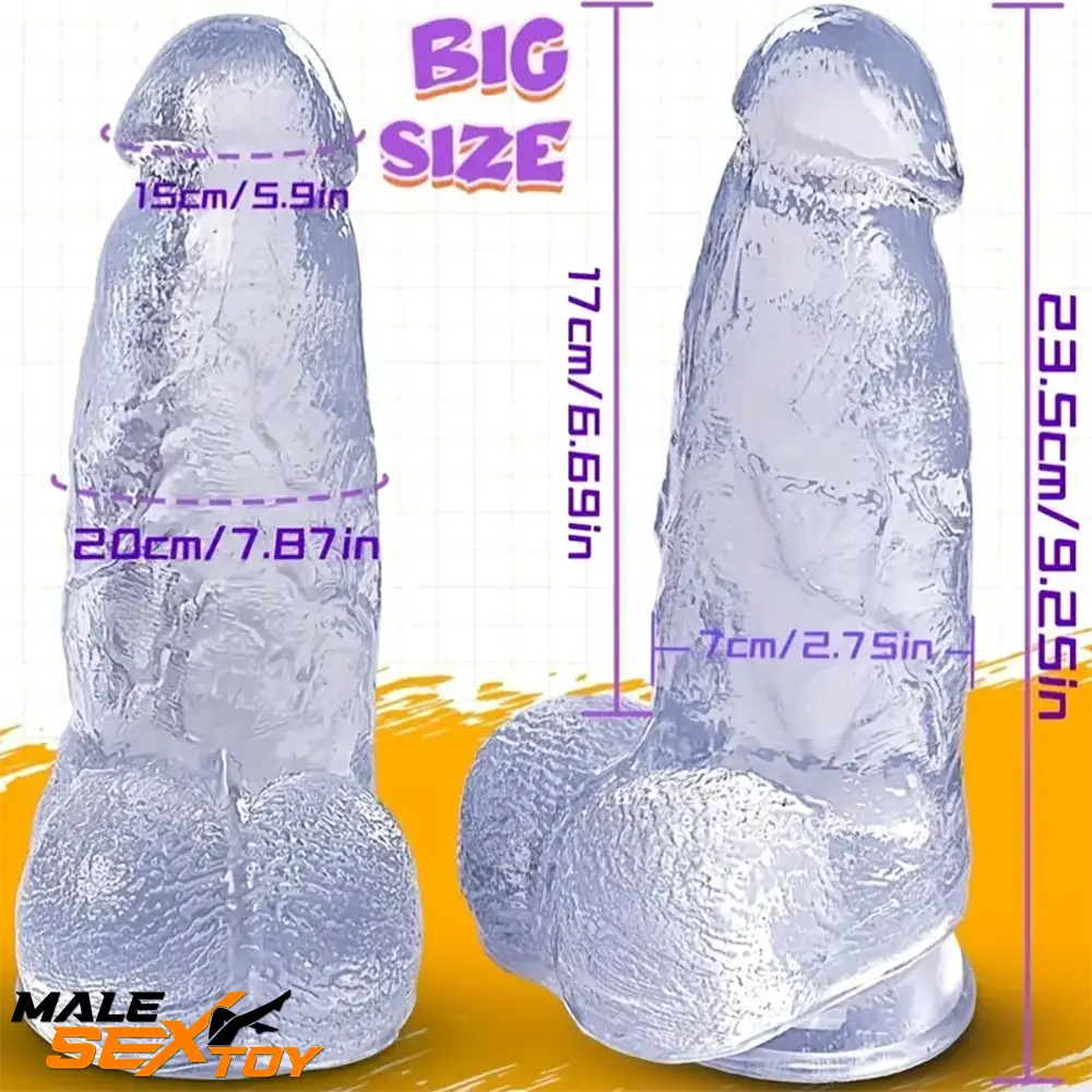 9.25in Realistic Clear Rubber Dildo With Small Conical Head Adult Love Male Sex Toy