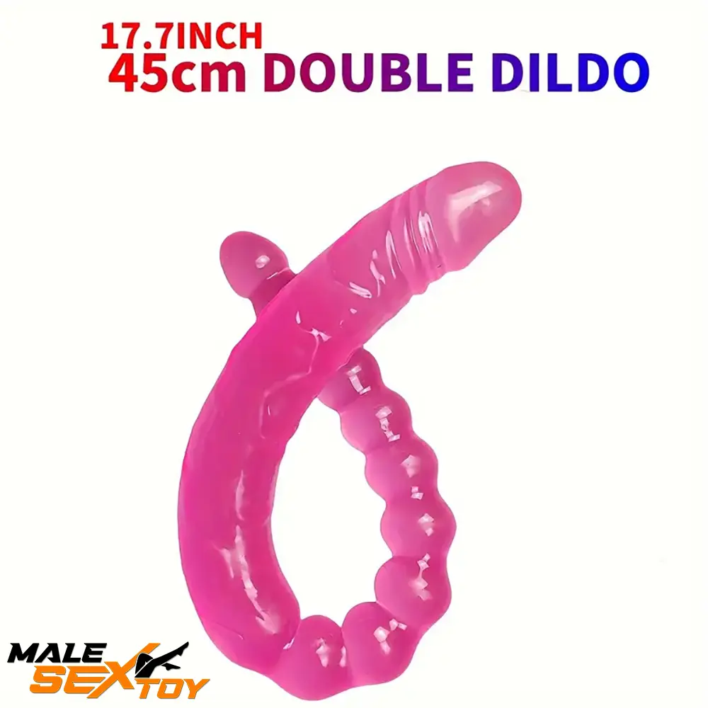17.72in Extra Long Double Heads Crystal Pink Simulation Anal Dildo Male Sex Toy