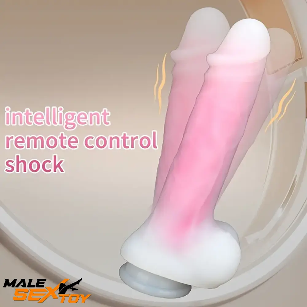 9.25in Big Silicone Soft Vibrating Heating Remote Pink White Dildo Male Sex Toy