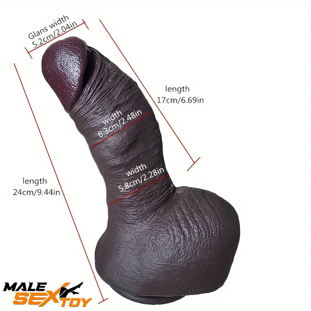 9.44in Lifelike Ebony Fat Silicone Large Soft Skin Dildo With Suction Cup Male Sex Toy