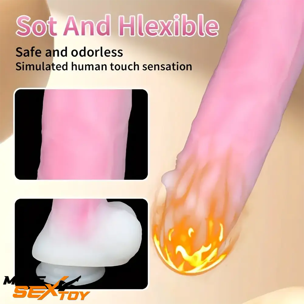 9.25in Big Silicone Soft Vibrating Heating Remote Pink White Dildo Male Sex Toy