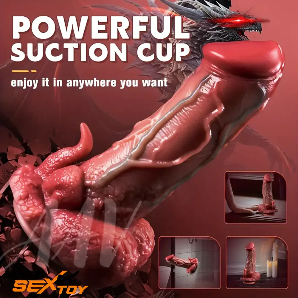 9.05in Dragon Vibrating Thrusting Big Silicone Soft Real Auto Dildo Male Sex Toy