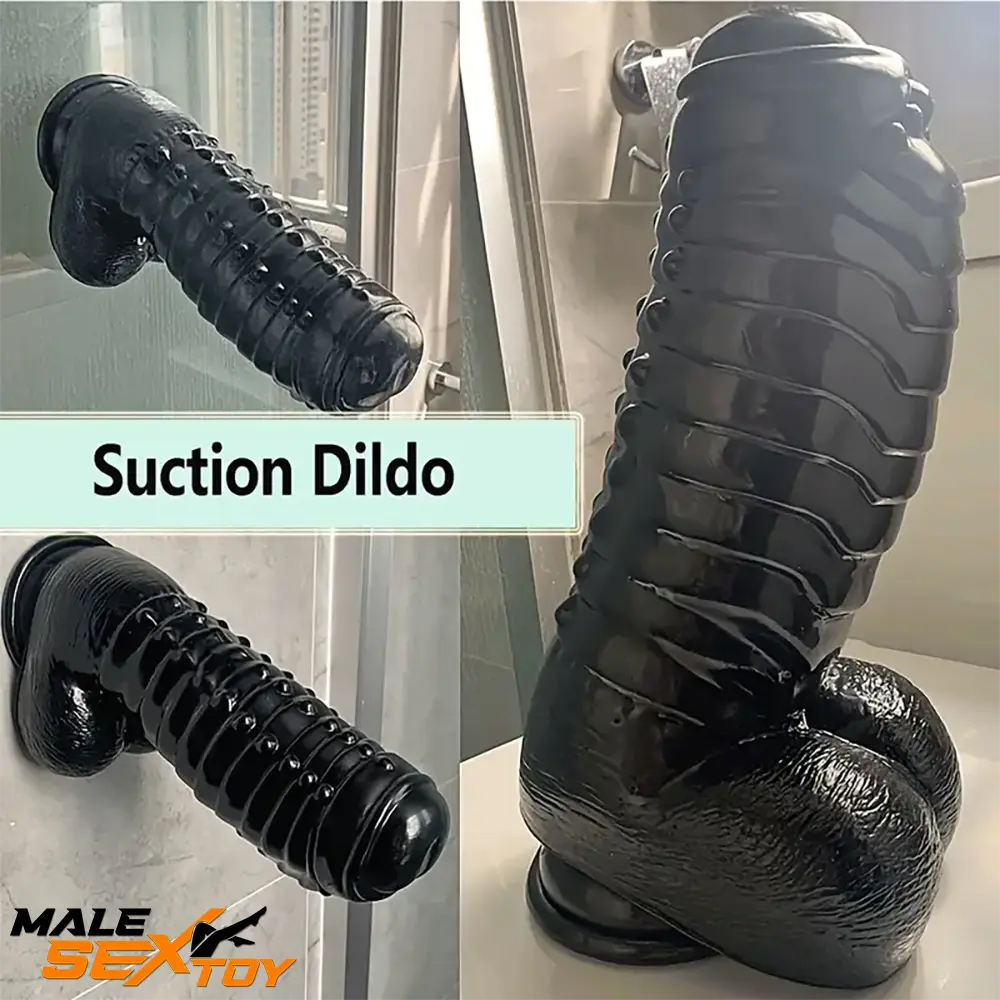 11.8in Realistic Big Black Uncut Spiked Thick Dildo For Female Sex Male Sex Toy