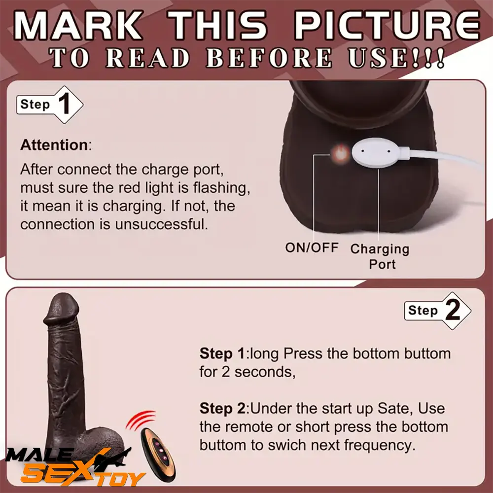 8.6in Soft Big Silicone Thrusting Vibrating Heating Electric Ebony Dildo Male Sex Toy