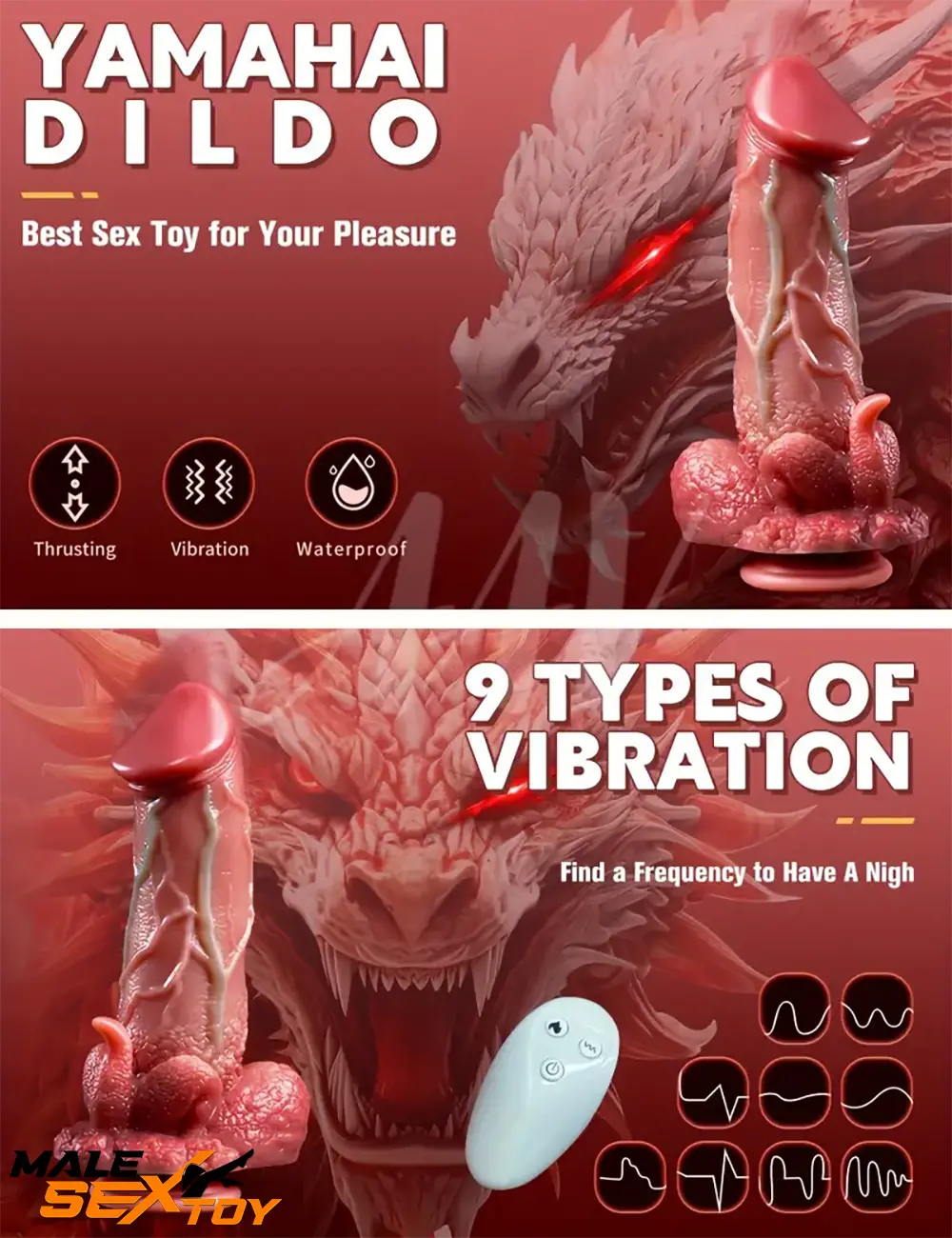 9.05in Dragon Vibrating Thrusting Big Silicone Soft Real Auto Dildo Male Sex Toy