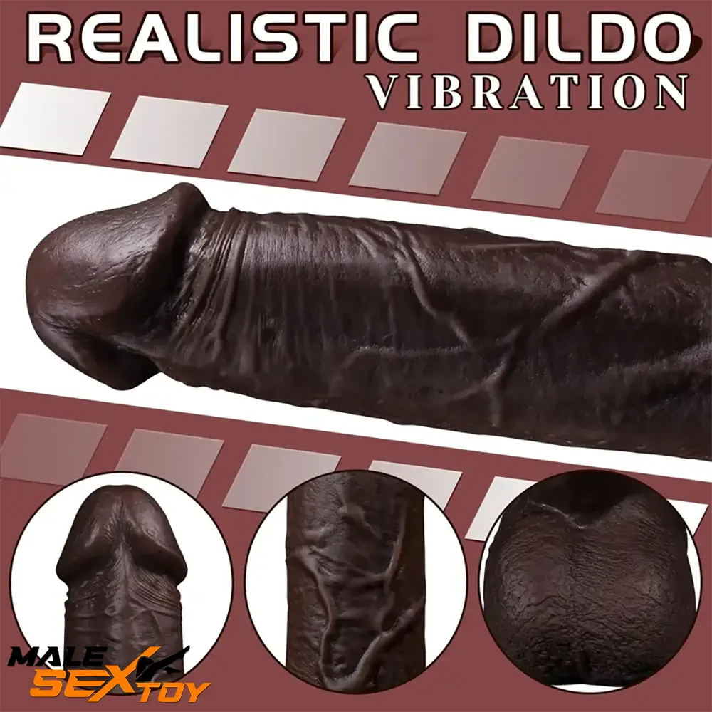 8.6in Soft Big Silicone Thrusting Vibrating Heating Electric Ebony Dildo Male Sex Toy
