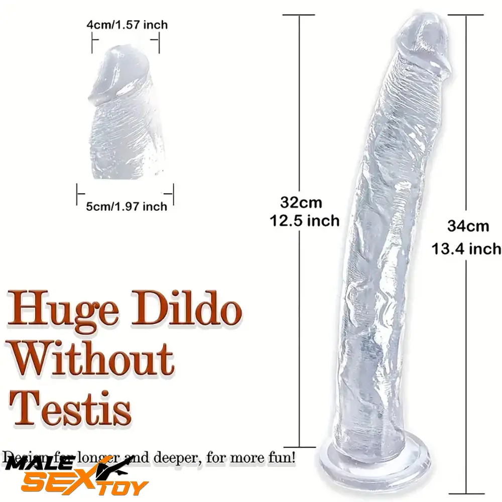 13.4in Lifelike Large Long Jelly Adult Dildo With Balls-Free Small Glans Male Sex Toy