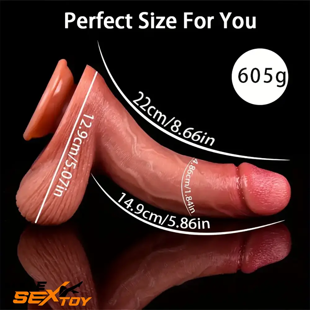 8.66in Soft Real Big Silicone Curved G Spot Dildo For Hands Free Using Male Sex Toy