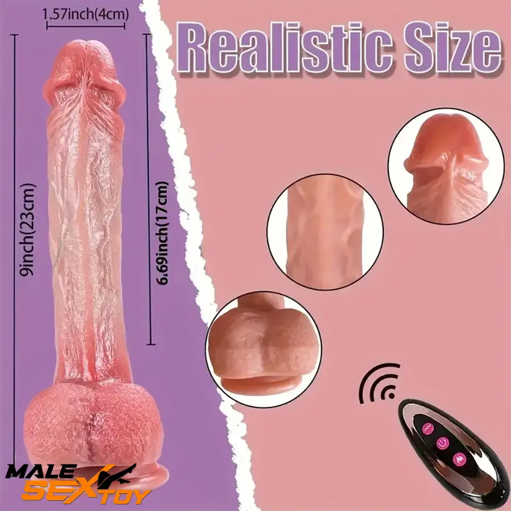 9in Silicone Thrusting Vibrating Rotation Heating Auto Electric Dildo Male Sex Toy