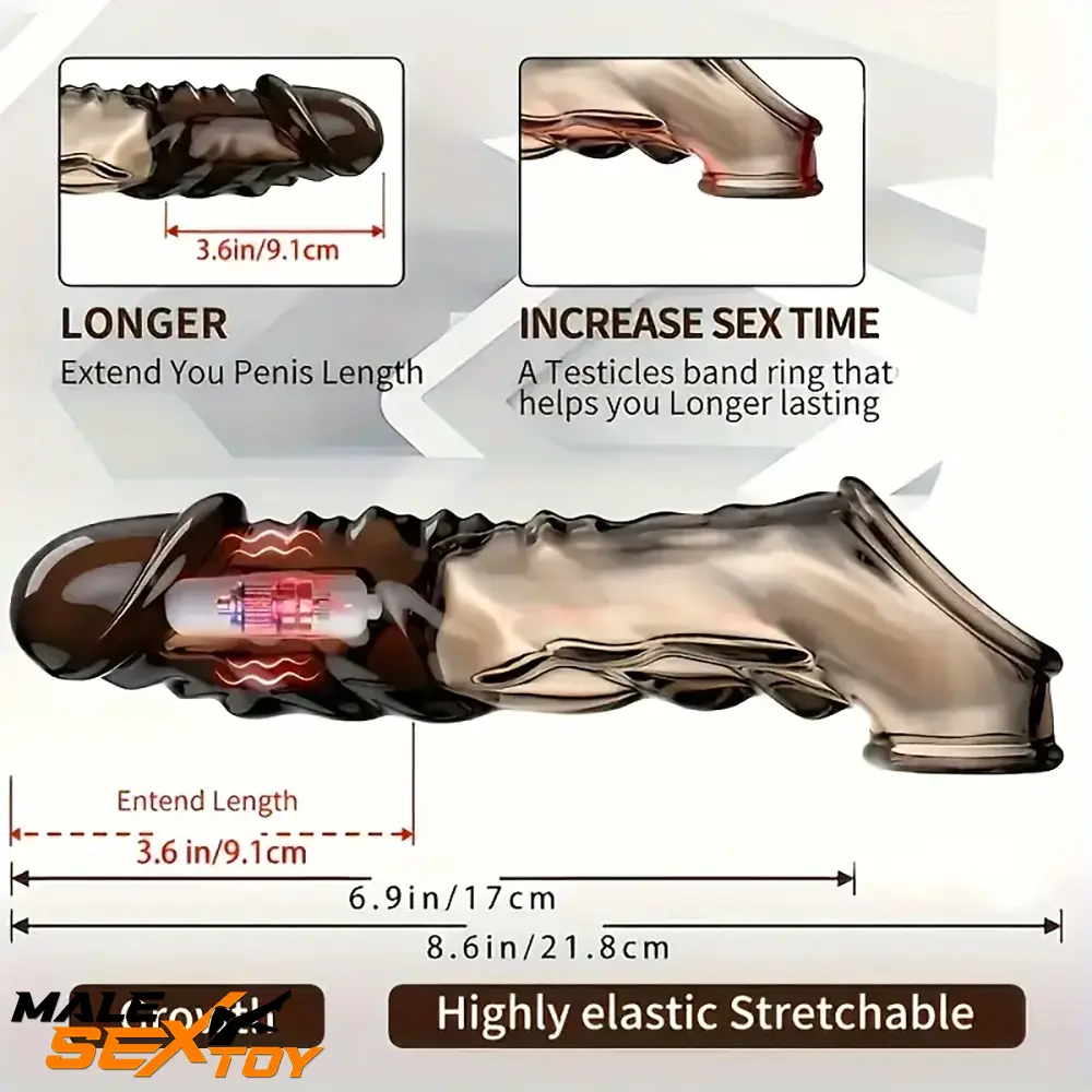 8.6in Vibrating Dildo Sleeve Silicone Soft Cock Enlargement Love Male Sex Toy