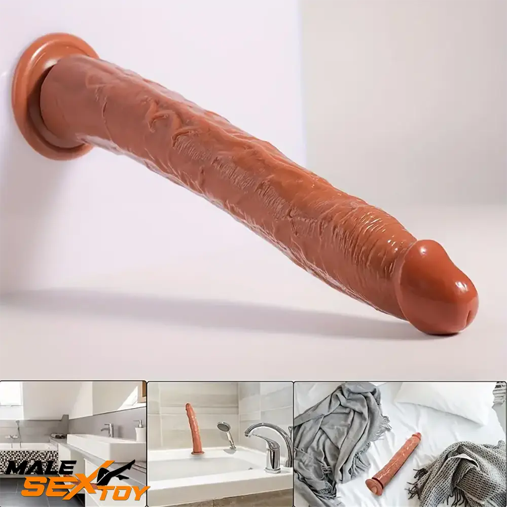13.4in Lifelike Large Long Jelly Adult Dildo With Balls-Free Small Glans Male Sex Toy
